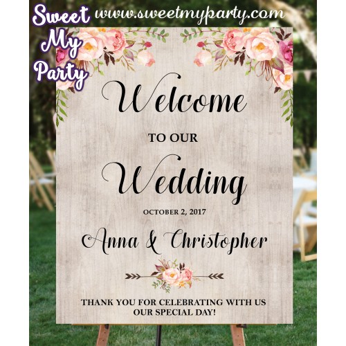 Boho Wedding Welcome sign,floral Wedding Welcome Sign, (031w)
